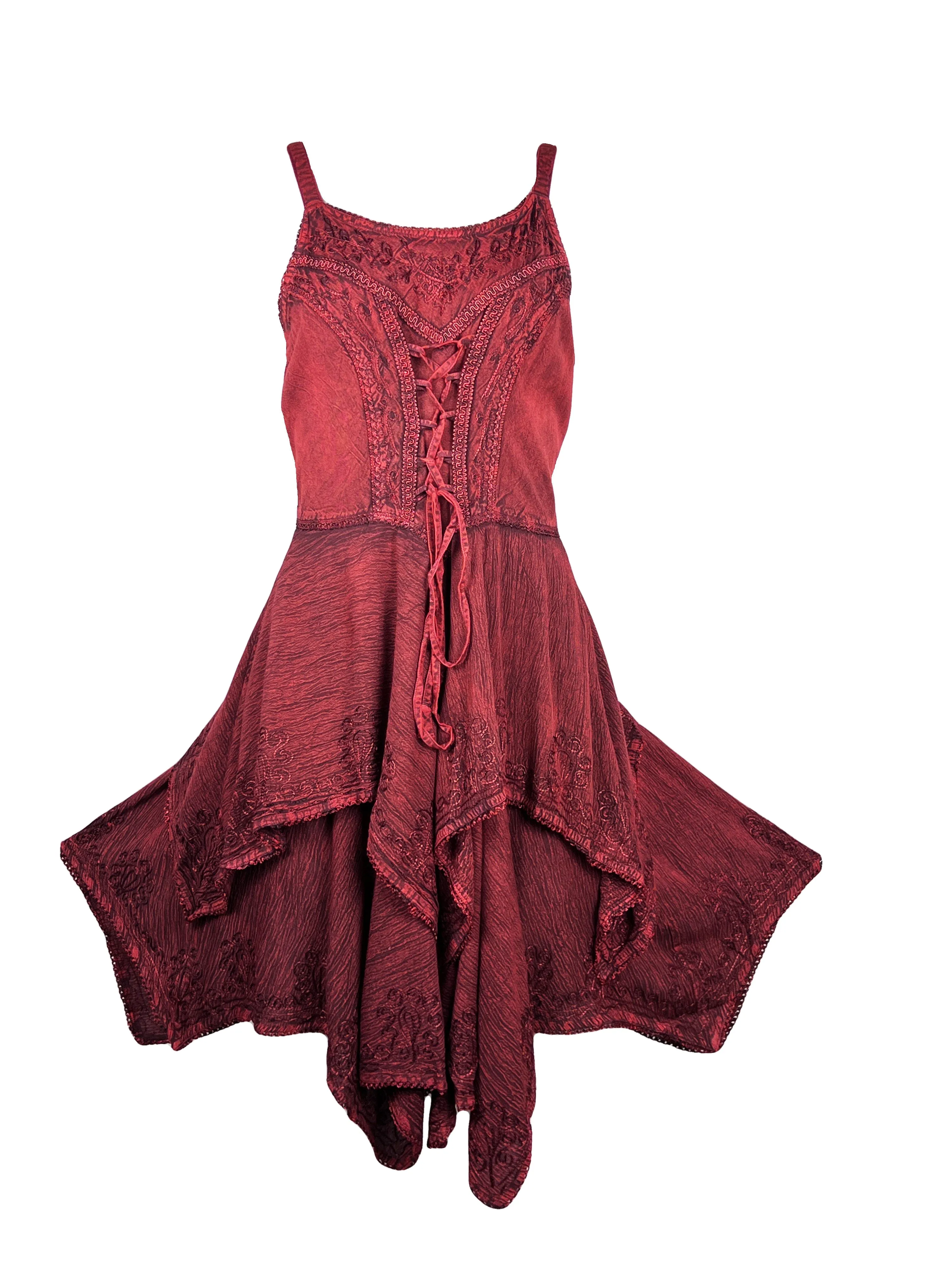 832 DR Rayon Women's Embroidered Handkerchief Spaghetti Strap Sexy Summer Sun dress