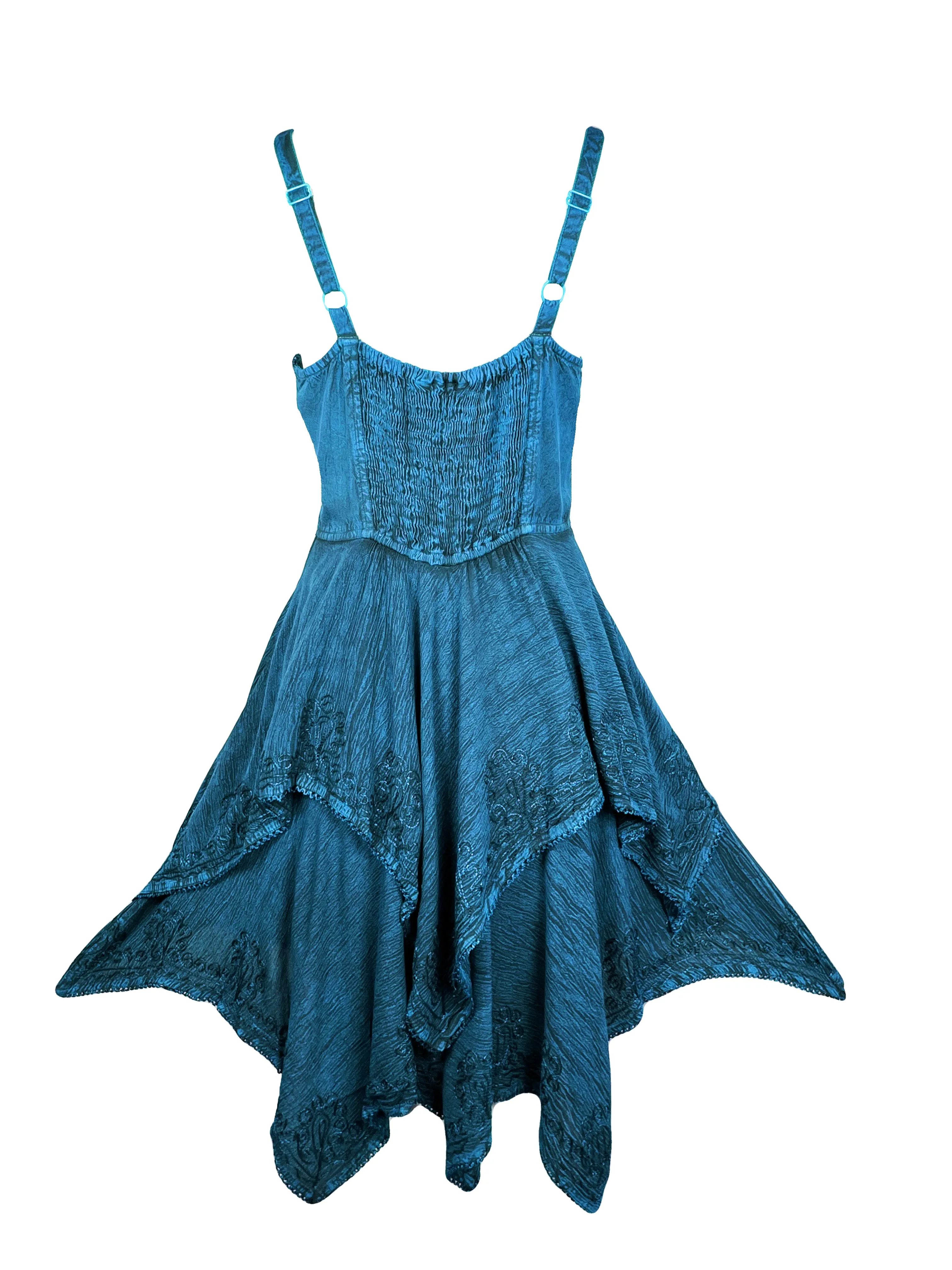 832 DR Rayon Women's Embroidered Handkerchief Spaghetti Strap Sexy Summer Sun dress
