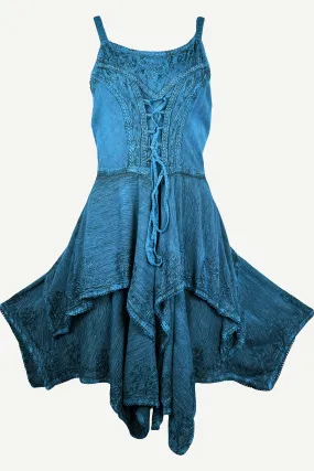 832 DR Rayon Women's Embroidered Handkerchief Spaghetti Strap Sexy Summer Sun dress