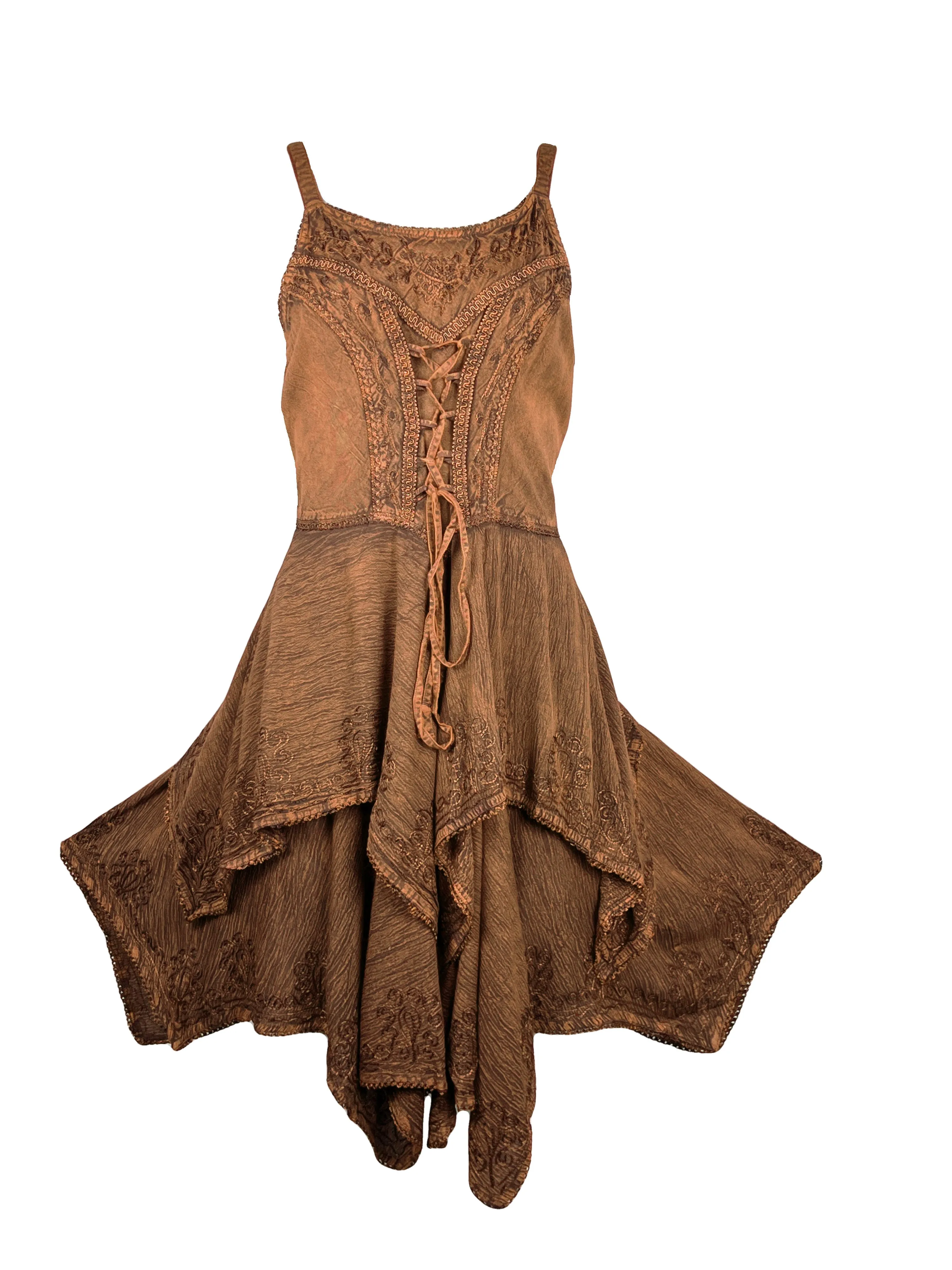 832 DR Rayon Women's Embroidered Handkerchief Spaghetti Strap Sexy Summer Sun dress