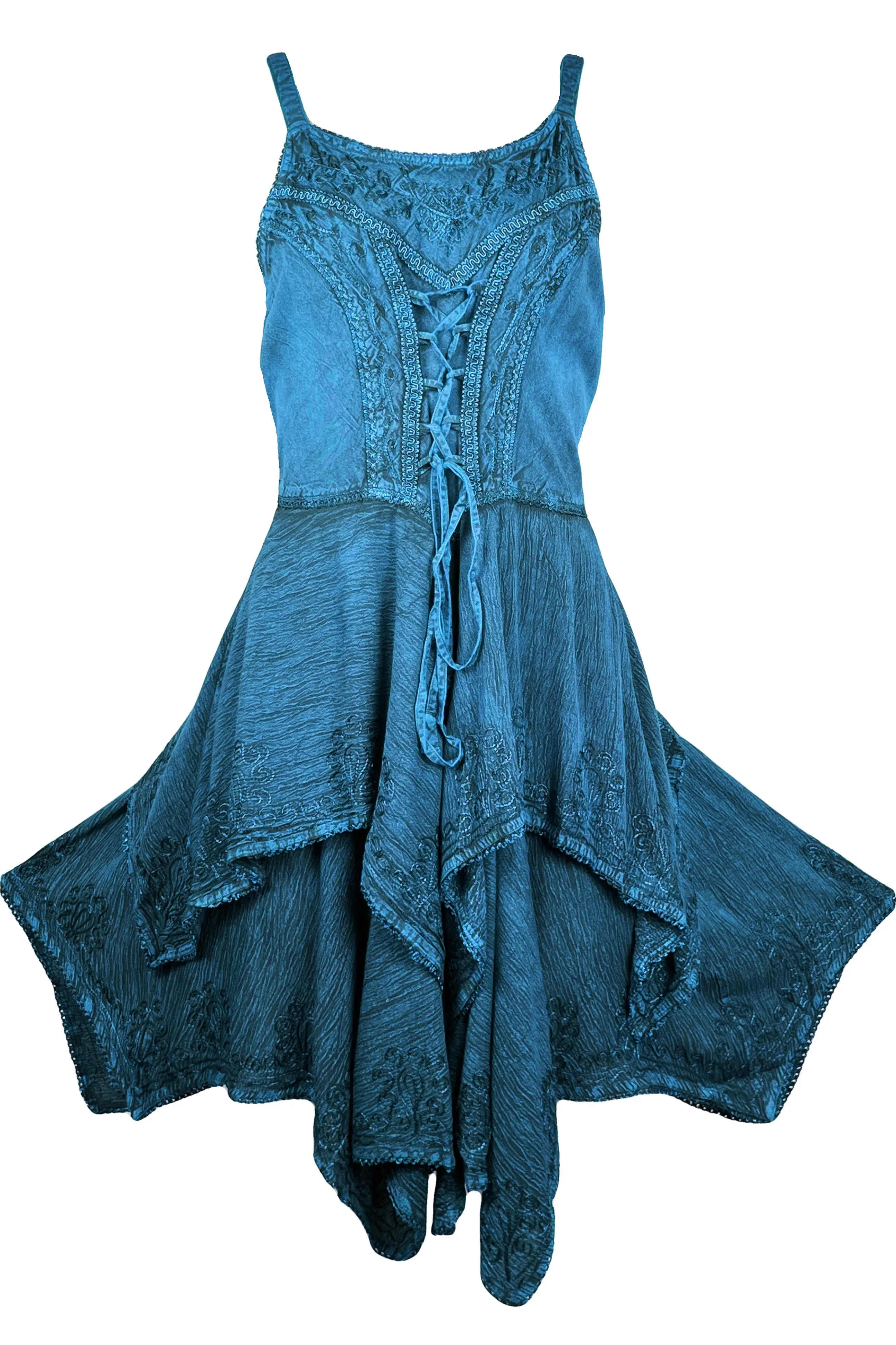 832 DR Rayon Women's Embroidered Handkerchief Spaghetti Strap Sexy Summer Sun dress