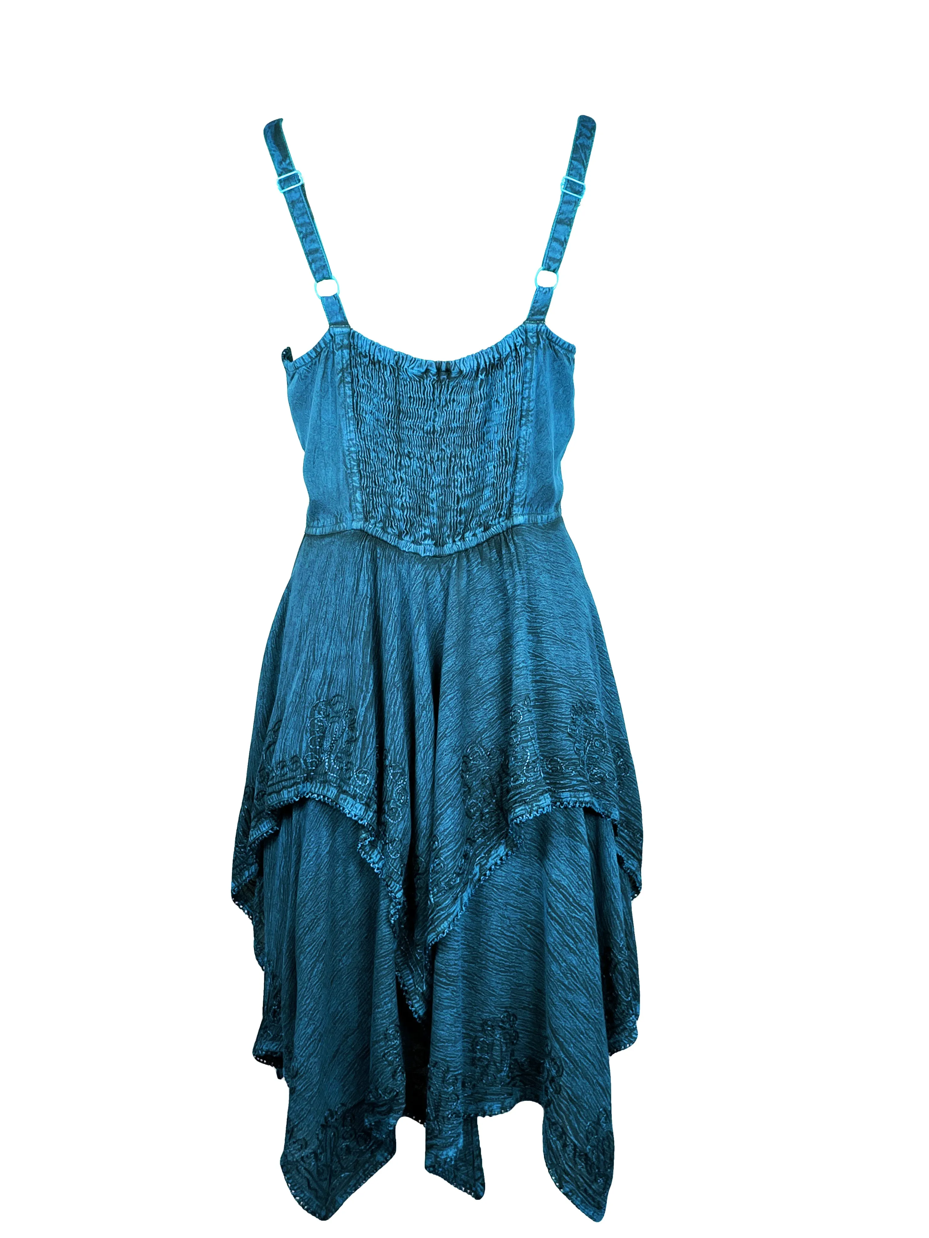 832 DR Rayon Women's Embroidered Handkerchief Spaghetti Strap Sexy Summer Sun dress