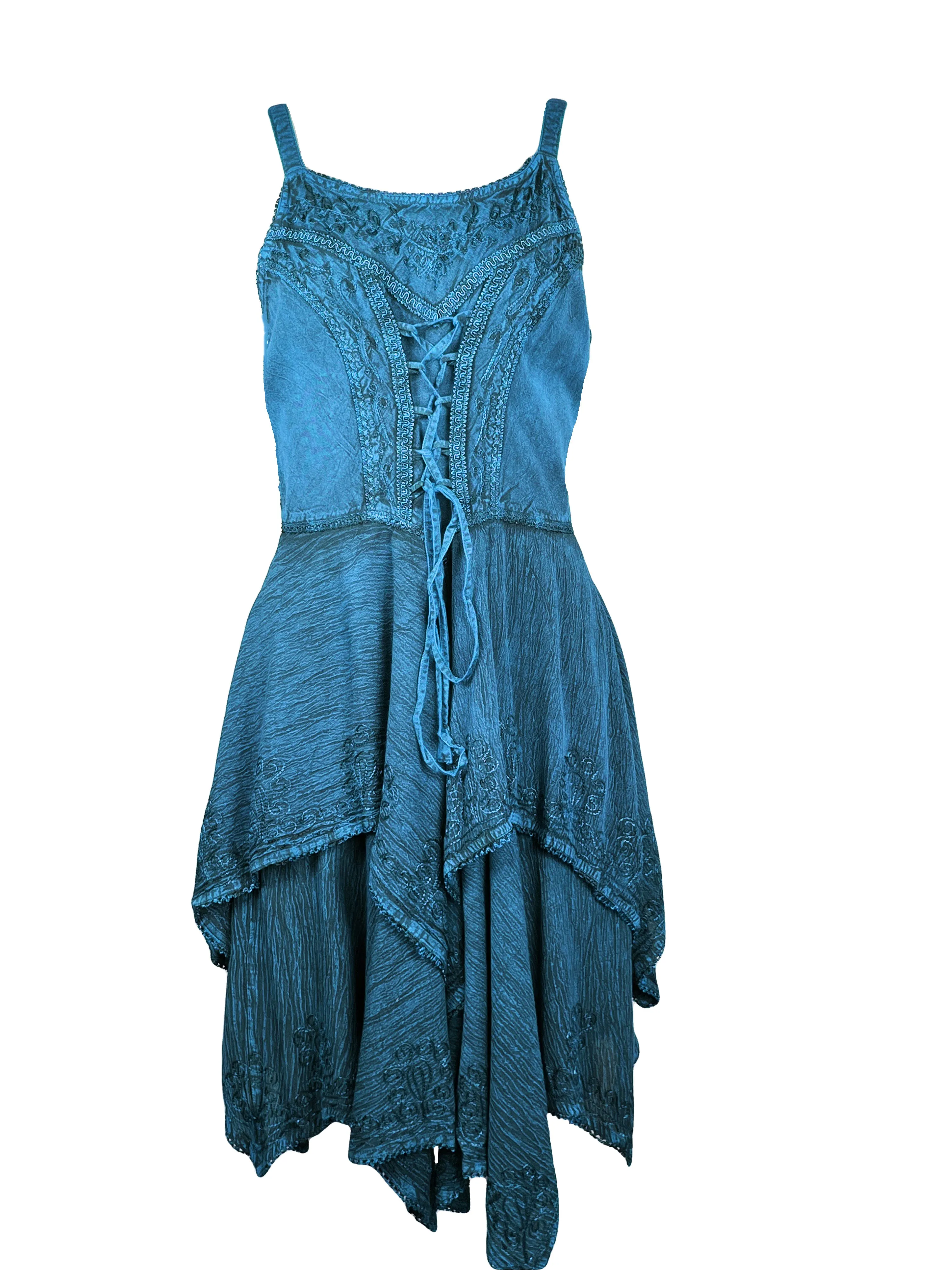 832 DR Rayon Women's Embroidered Handkerchief Spaghetti Strap Sexy Summer Sun dress