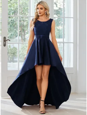 Aimishang   A-Line Wedding Guest Dresses Casual Dress Party Wear Asymmetrical Sleeveless Jewel Neck Satin with Pure Color