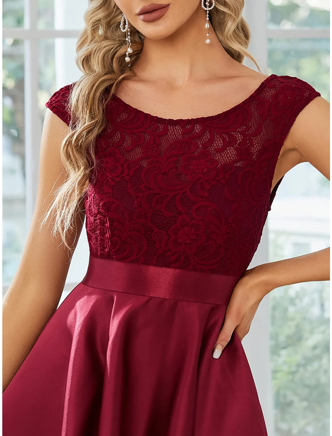 Aimishang   A-Line Wedding Guest Dresses Casual Dress Party Wear Asymmetrical Sleeveless Jewel Neck Satin with Pure Color