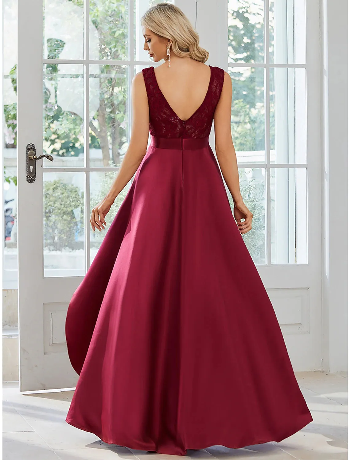 Aimishang   A-Line Wedding Guest Dresses Casual Dress Party Wear Asymmetrical Sleeveless Jewel Neck Satin with Pure Color