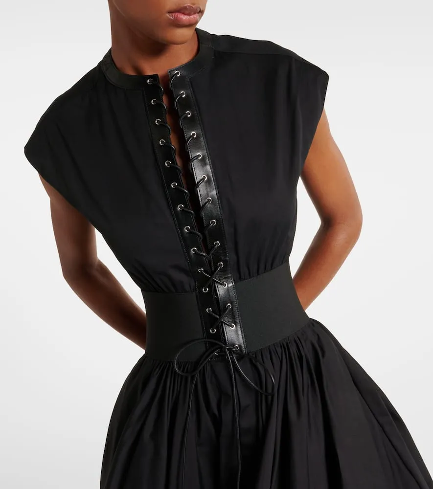 Alaia Leather-trimmed cotton maxi dress