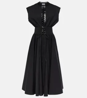 Alaia Leather-trimmed cotton maxi dress