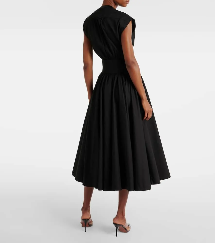 Alaia Leather-trimmed cotton maxi dress