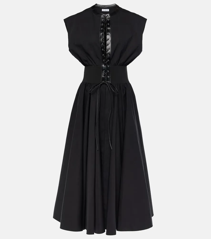 Alaia Leather-trimmed cotton maxi dress