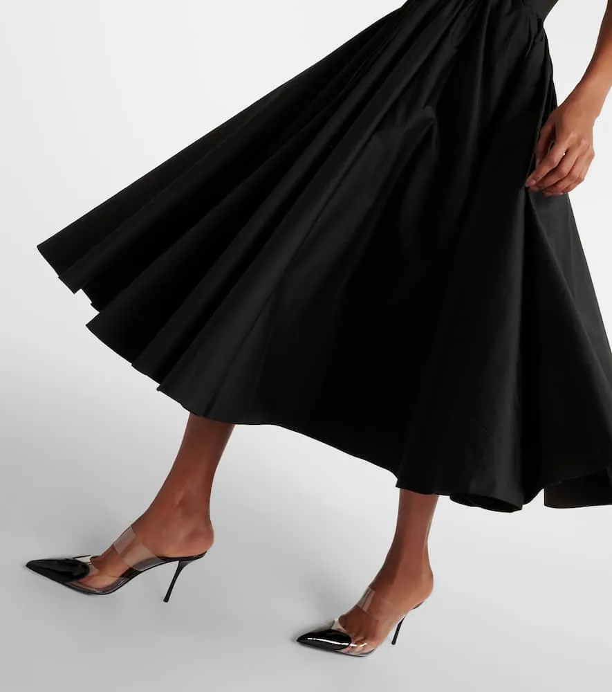 Alaia Leather-trimmed cotton maxi dress