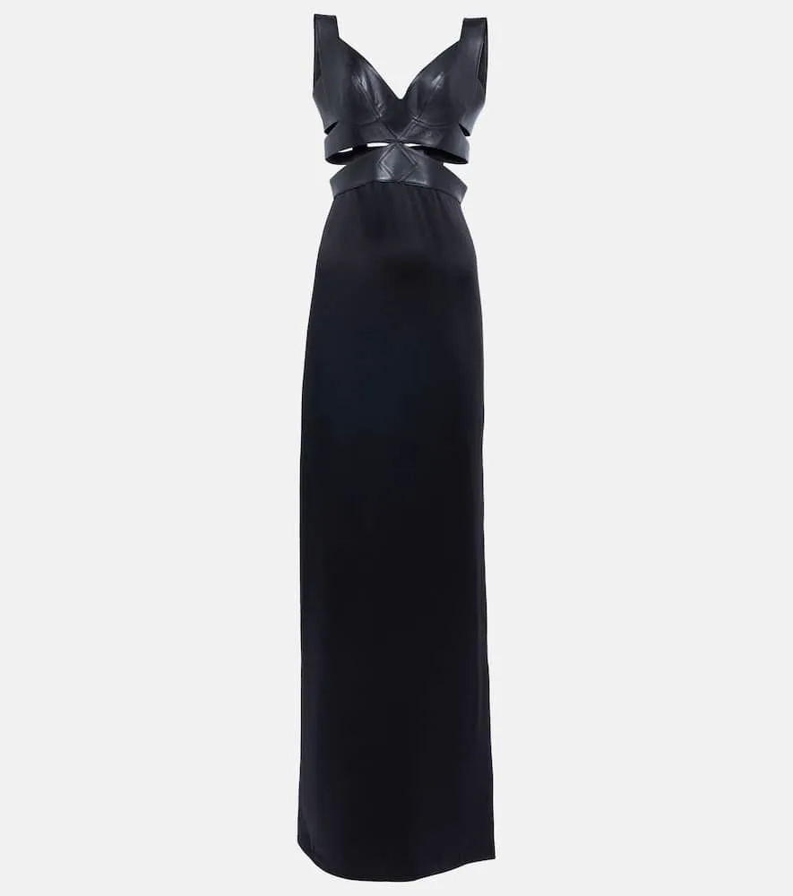 Alaia Leather-trimmed cutout gown