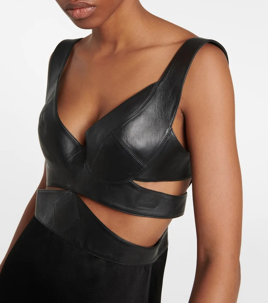 Alaia Leather-trimmed cutout gown