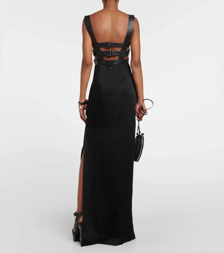 Alaia Leather-trimmed cutout gown