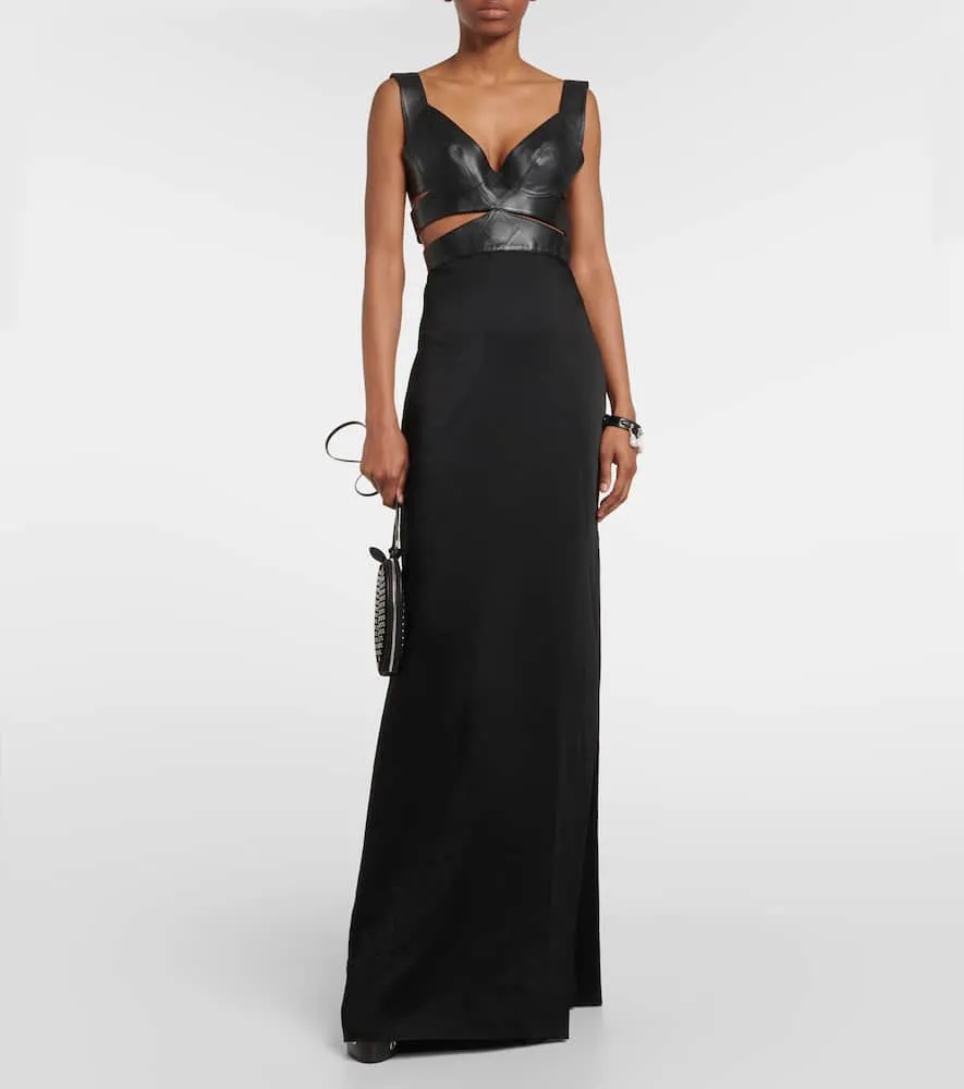 Alaia Leather-trimmed cutout gown