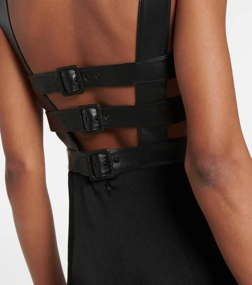 Alaia Leather-trimmed cutout gown