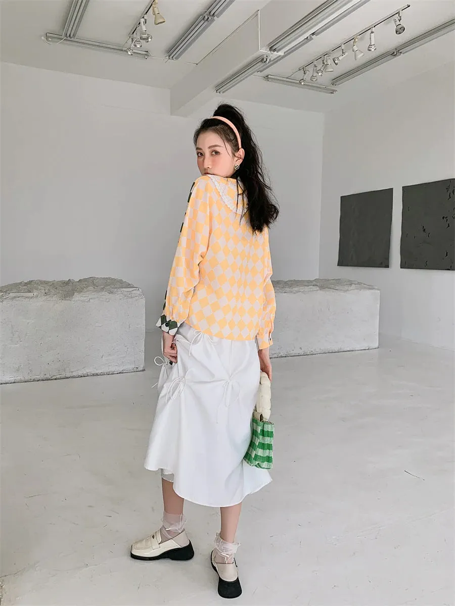 Button-Down with Harlequin and Peter Rabbit Print Detail Top Yellow