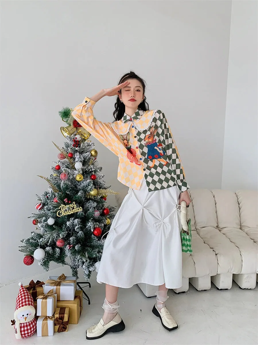 Button-Down with Harlequin and Peter Rabbit Print Detail Top Yellow