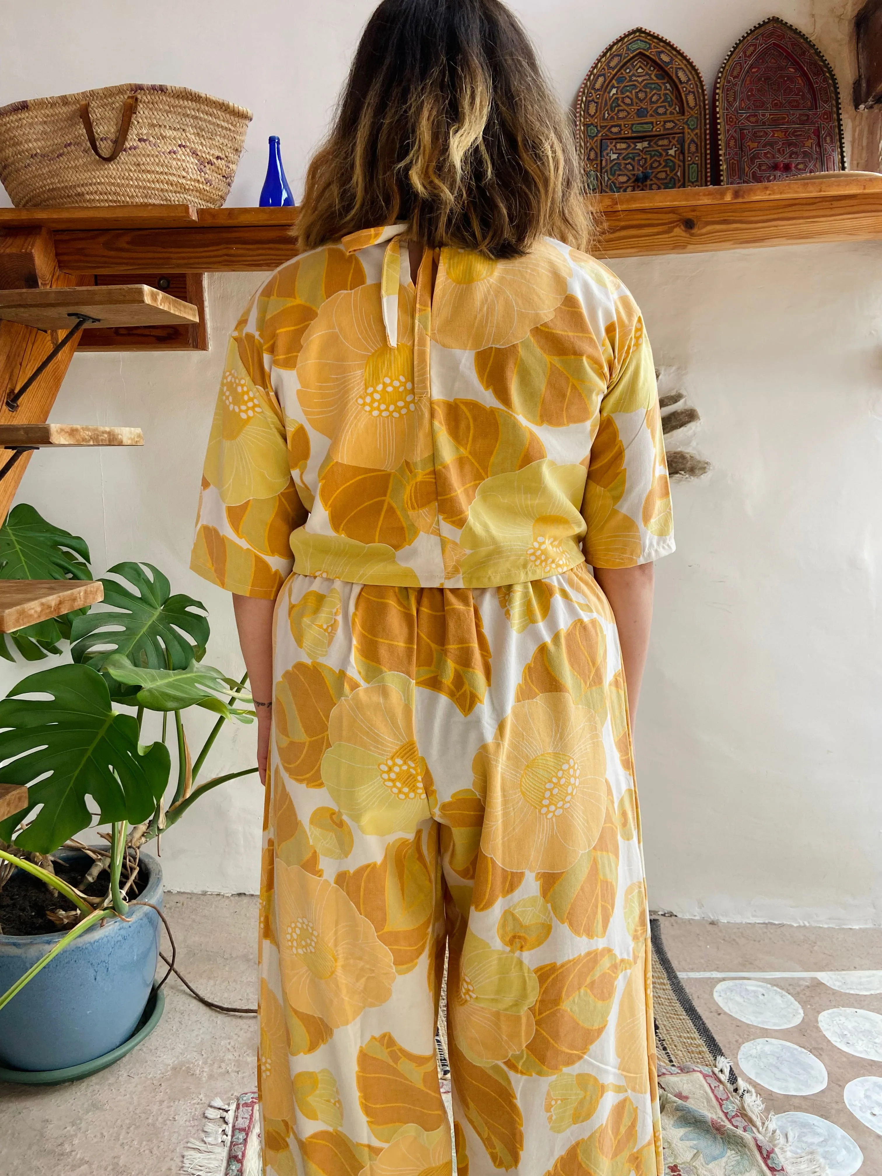 DESERT FOX Orange Floral Print Wide Leg Trousers - M/L
