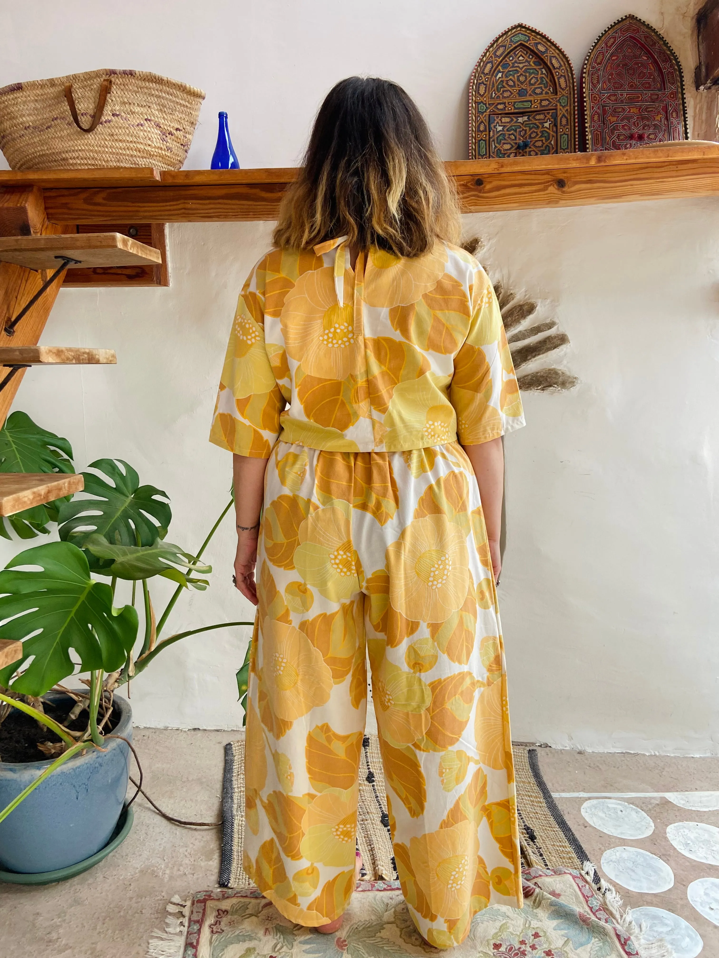 DESERT FOX Orange Floral Print Wide Leg Trousers - M/L