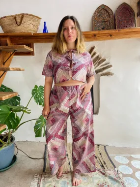 DESERT FOX Purple Patchwork Print Wide Leg Trousers - S/M