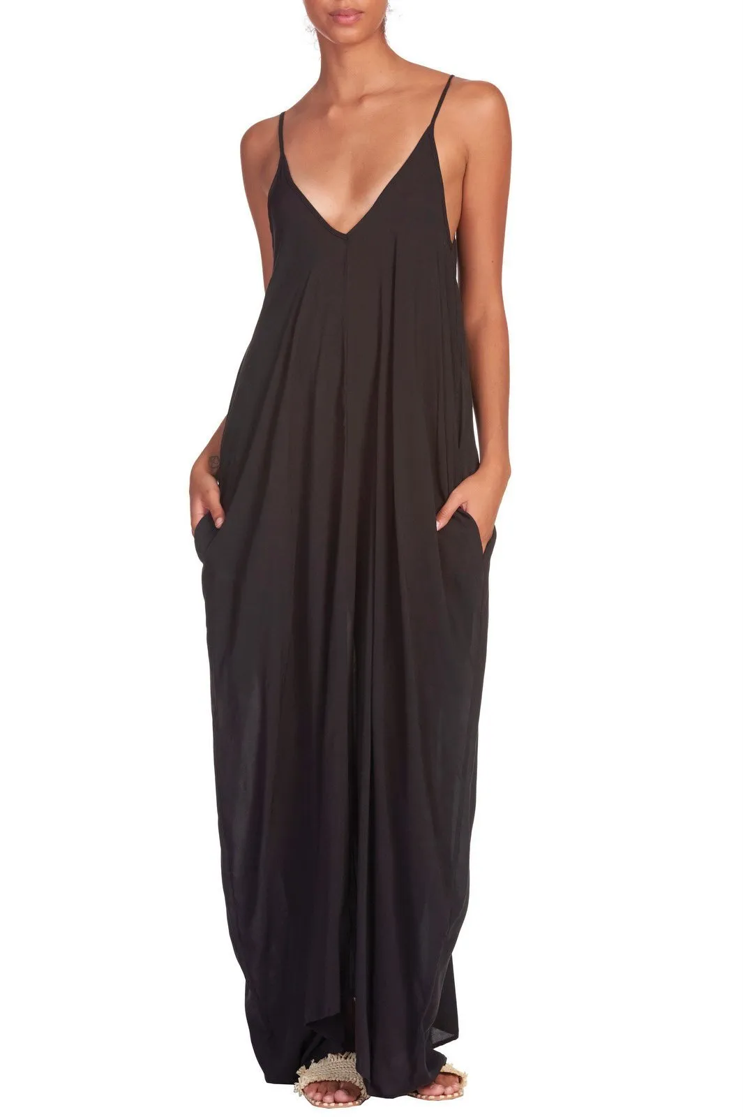 Elan Spaghetti Strap Balloon Bottom Maxi Dress Cover Up V-Back