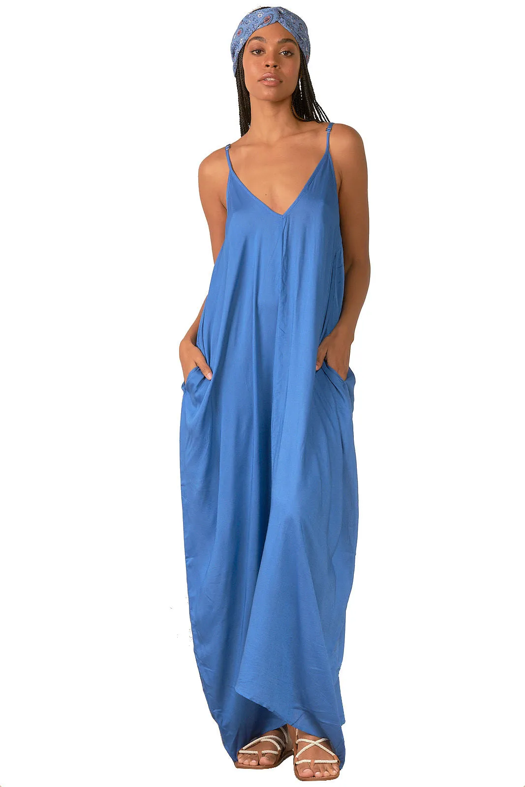 Elan Spaghetti Strap Balloon Bottom Maxi Dress Cover Up V-Back