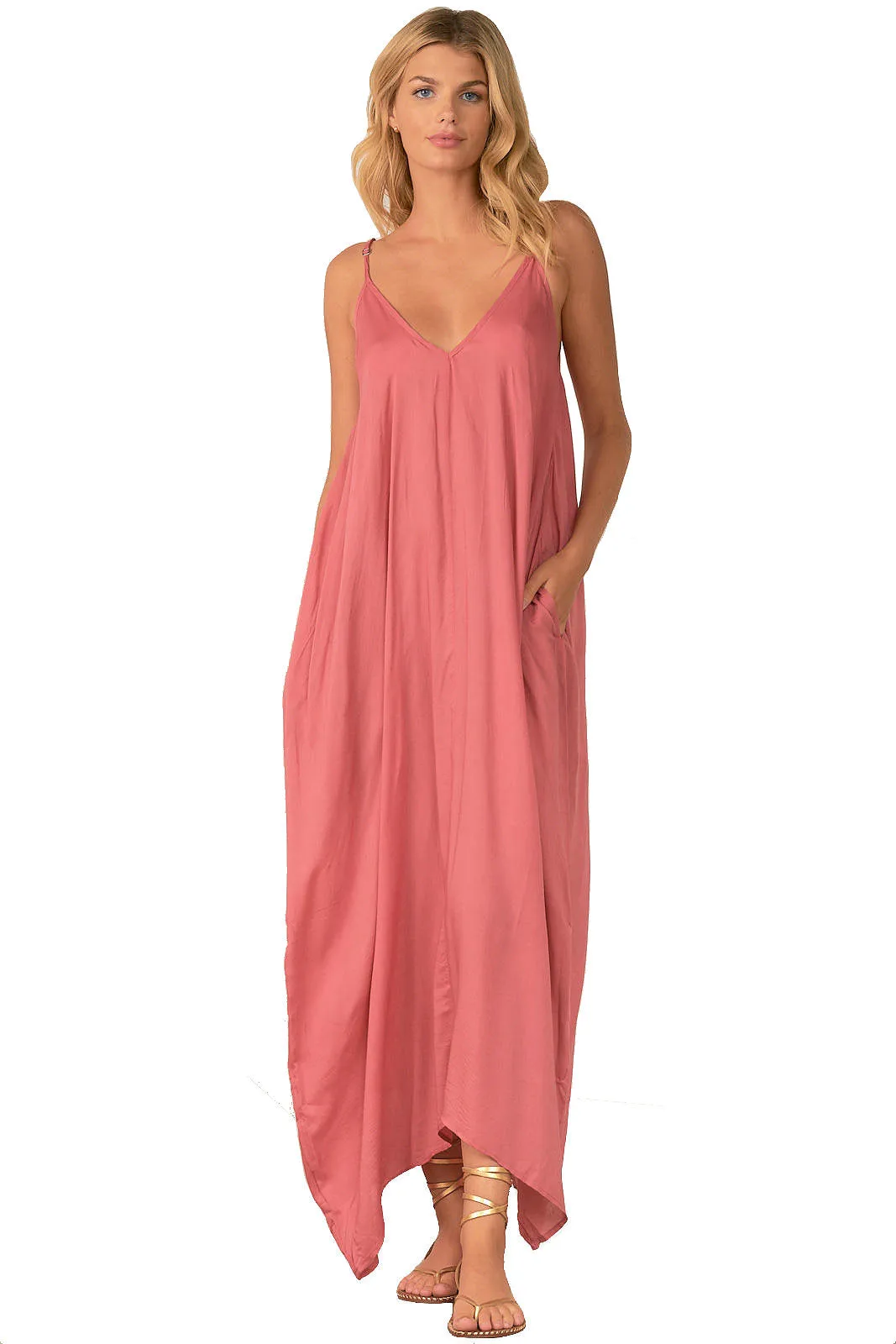 Elan Spaghetti Strap Balloon Bottom Maxi Dress Cover Up V-Back