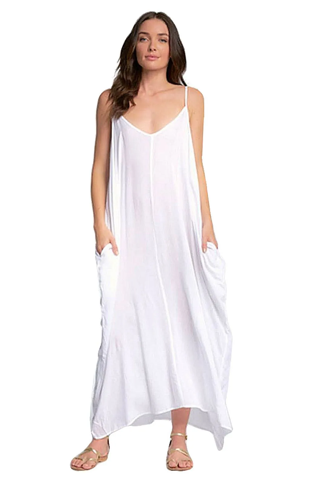 Elan Spaghetti Strap Balloon Bottom Maxi Dress Cover Up V-Back