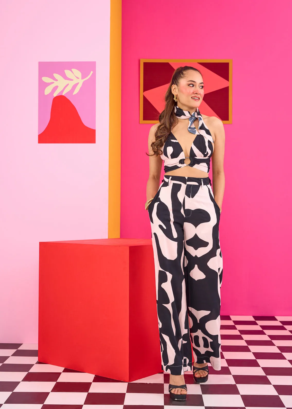 Emily in Paris: Abstract Print Bralette Top and Trouser Set