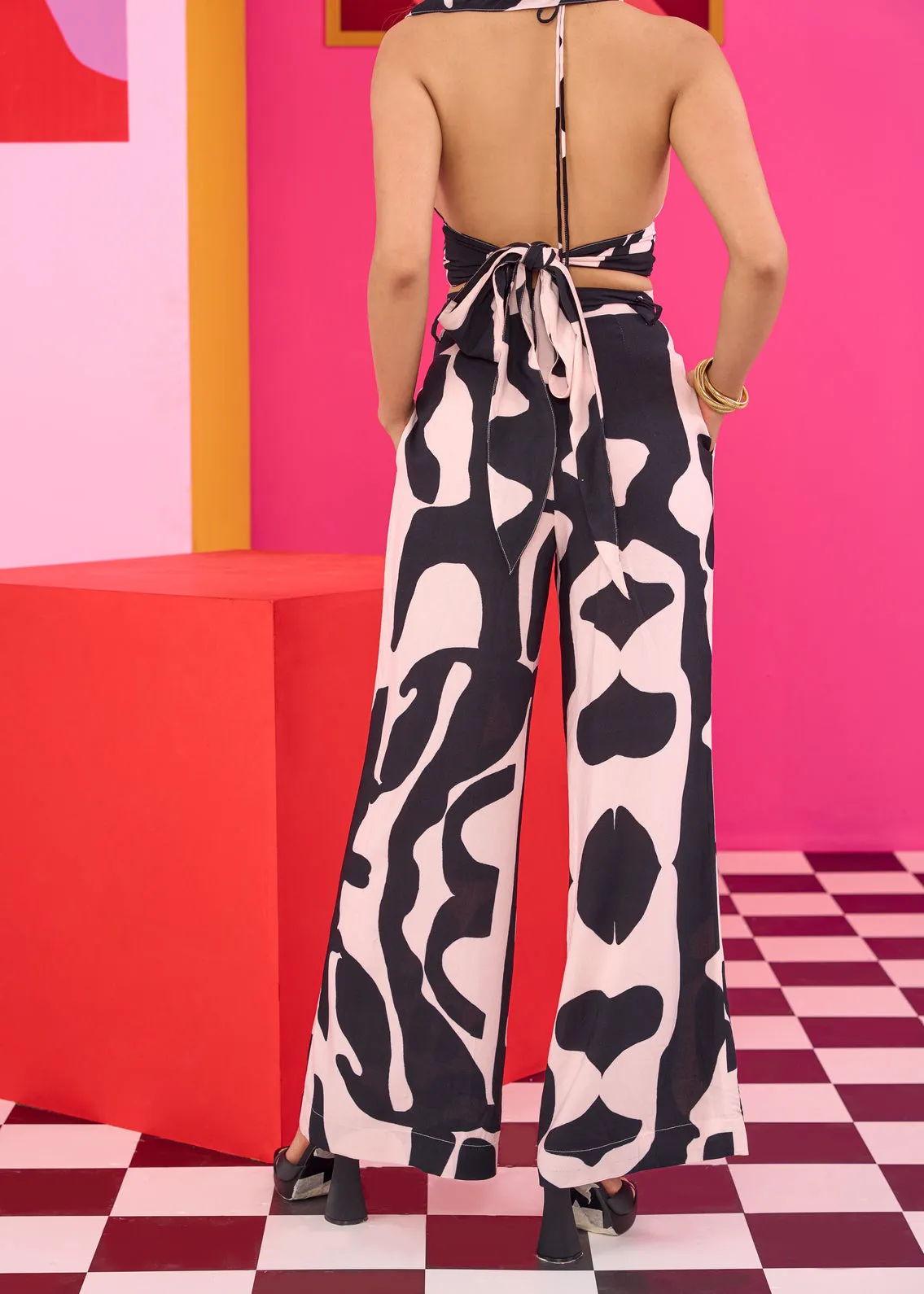 Emily in Paris: Abstract Print Bralette Top and Trouser Set
