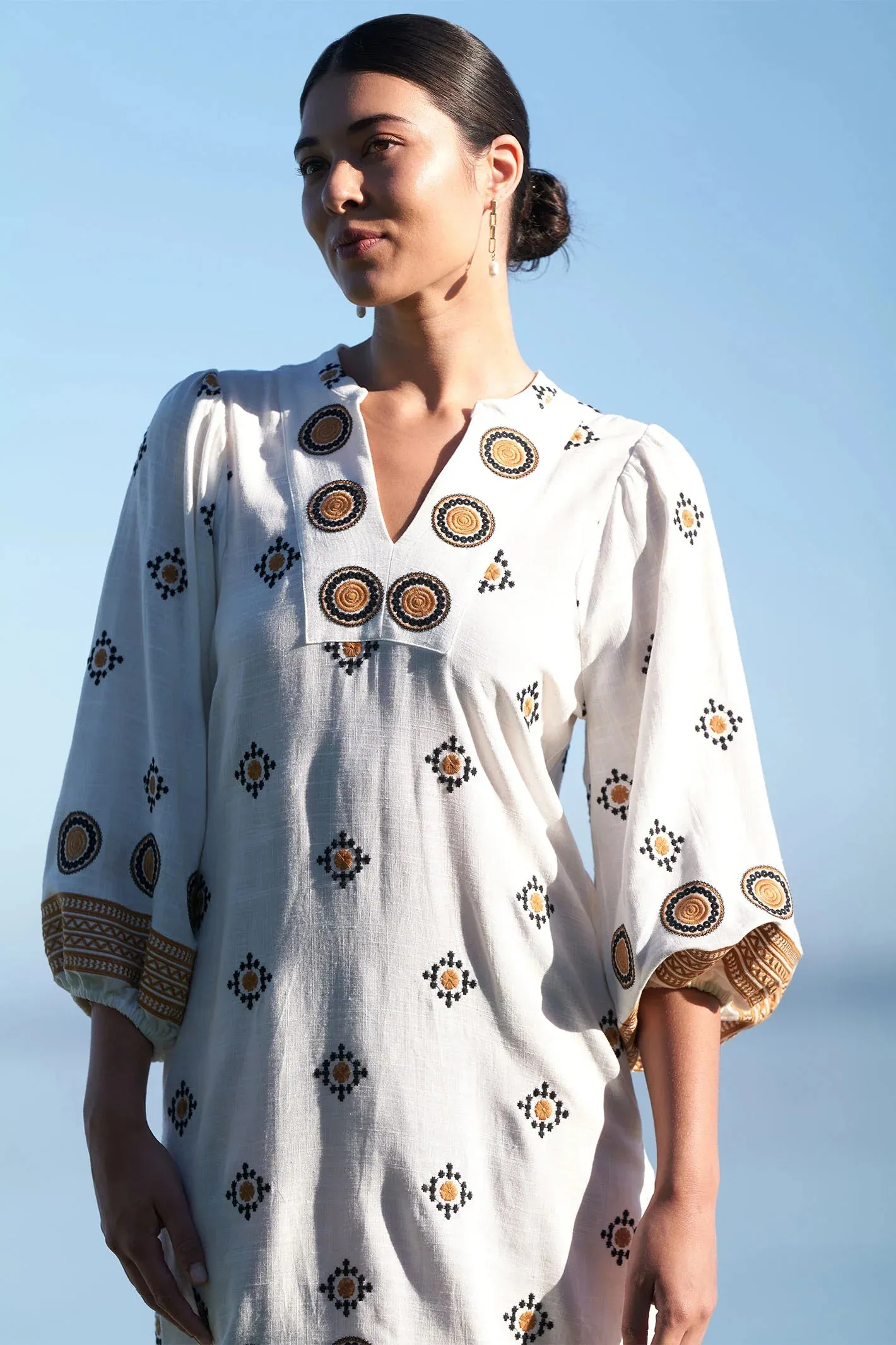 Foil Embroidered Linen Dres FO7946