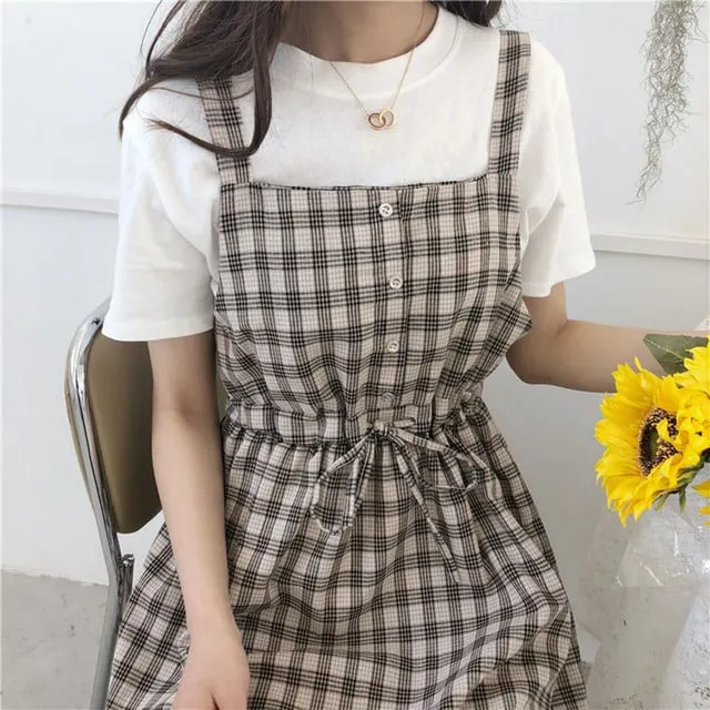 Kawaii Plaid Fashion Pinafore Summer Dress