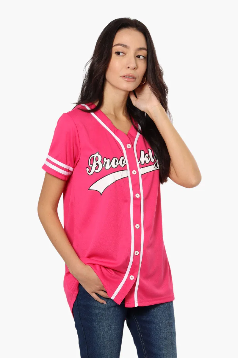 Mecca Brooklyn Printed Baseball Tee - Pink