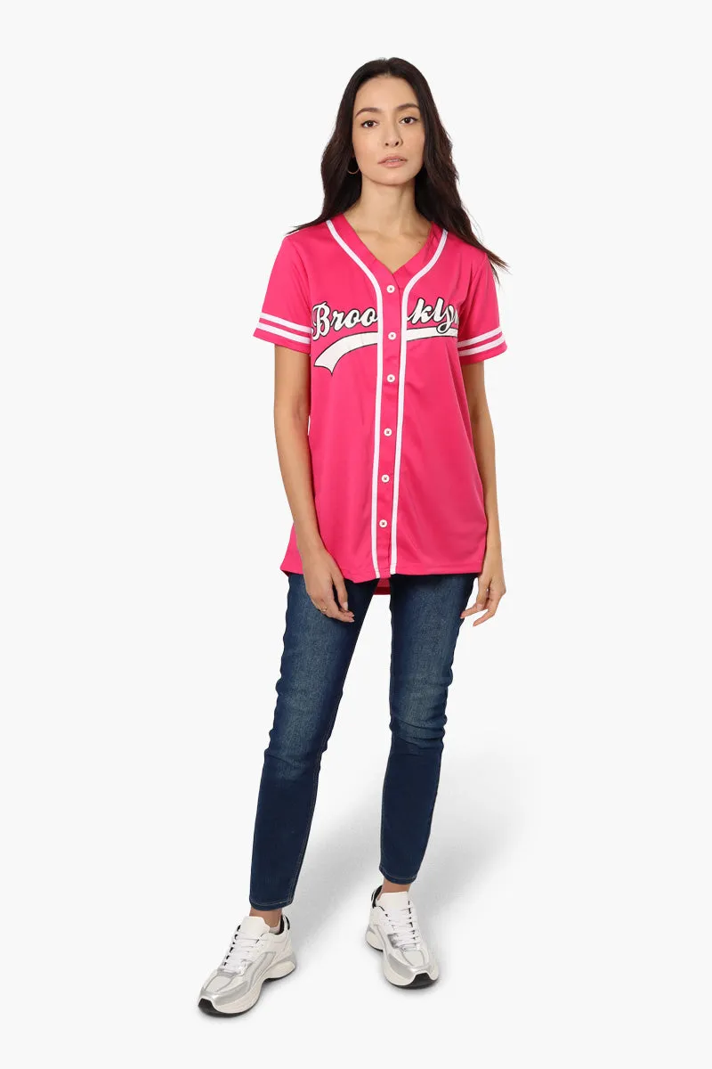 Mecca Brooklyn Printed Baseball Tee - Pink