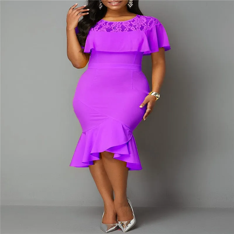 Midi Dress Women printed Stitching
