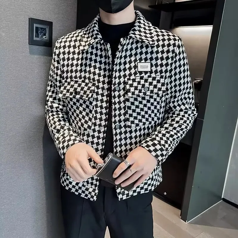 Modern Designed Men Autumn Winter Woolen Jacket Slim Casual British Cropped Overcoat
