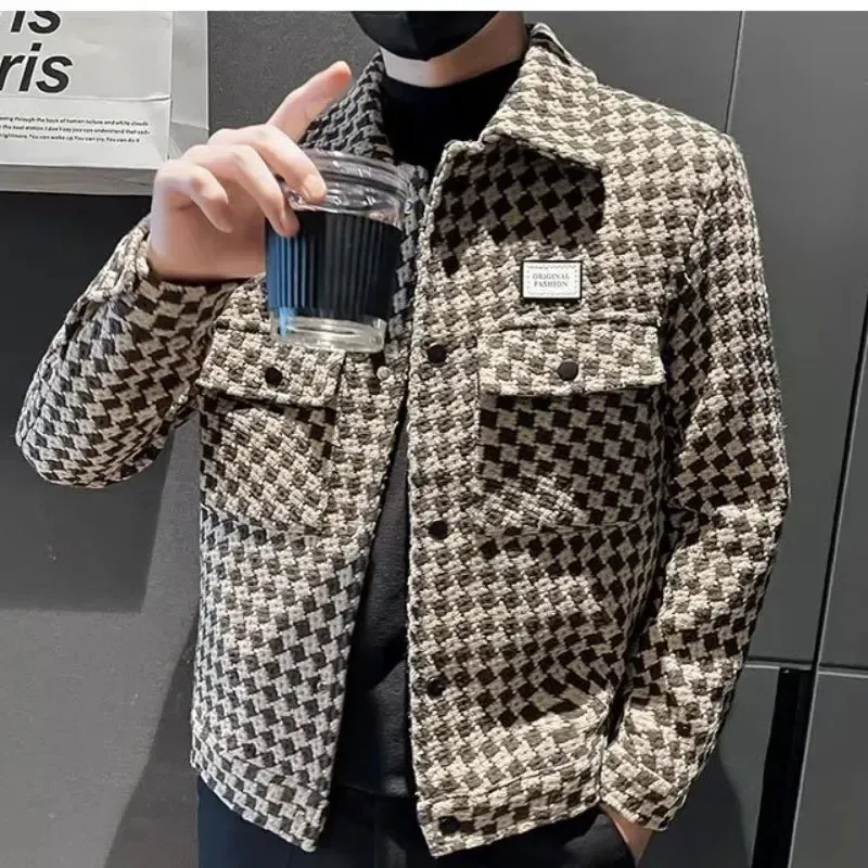 Modern Designed Men Autumn Winter Woolen Jacket Slim Casual British Cropped Overcoat