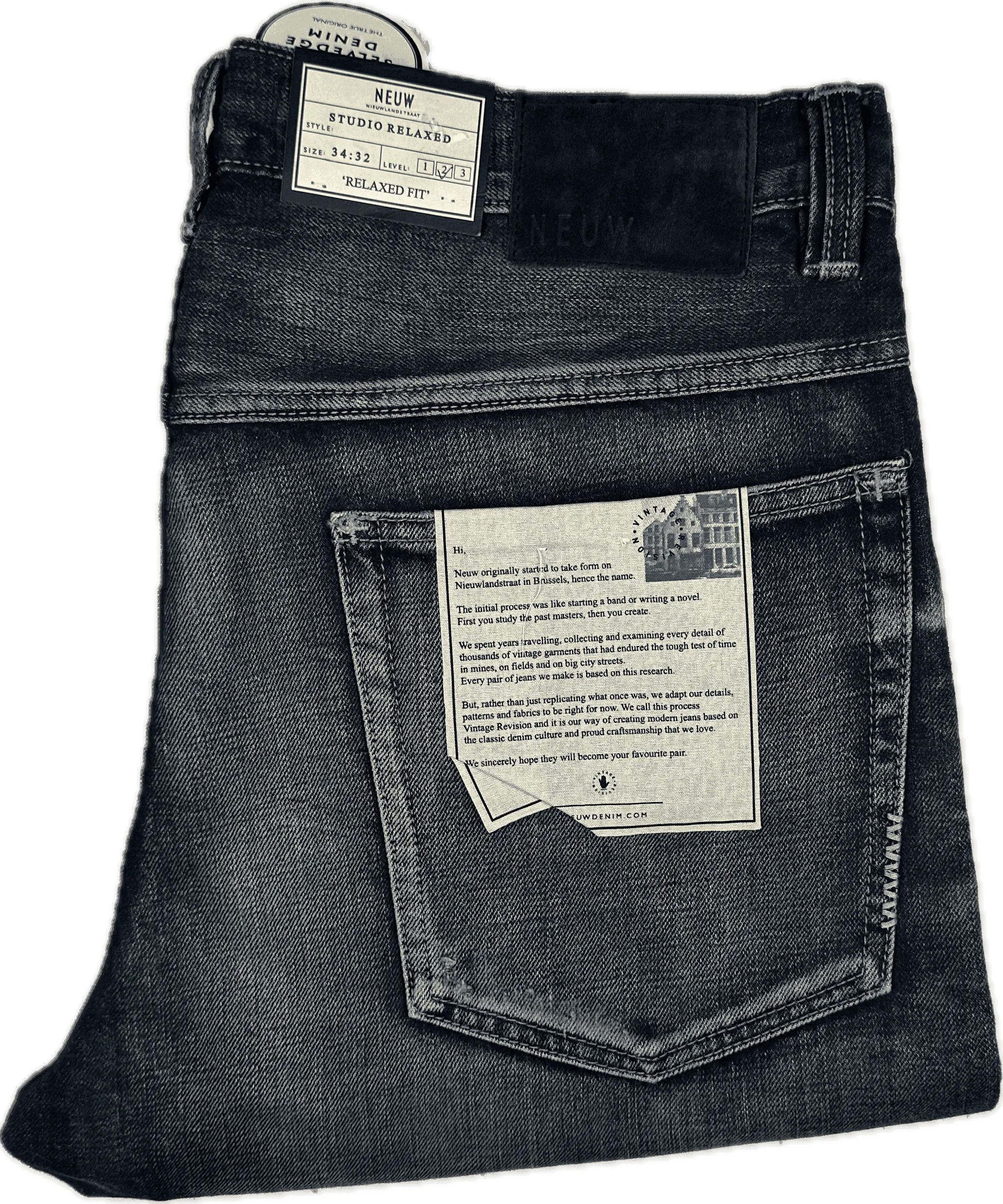NWT- Mens NEUW 'Studio Relaxed' Japanese Selvedge Jeans - Size 34/32