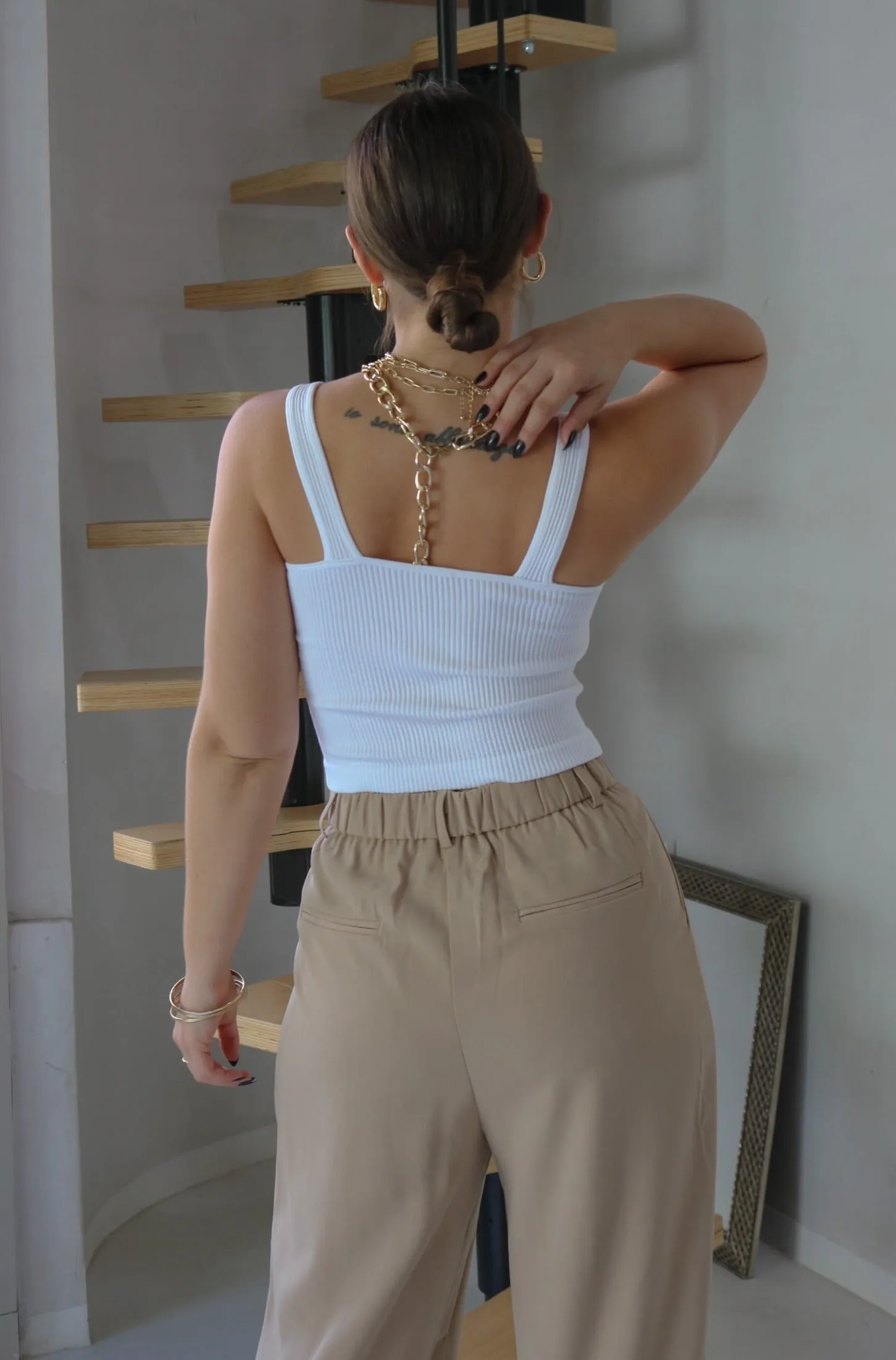 'Olivia' V Neck Ribbed Tank Top in White
