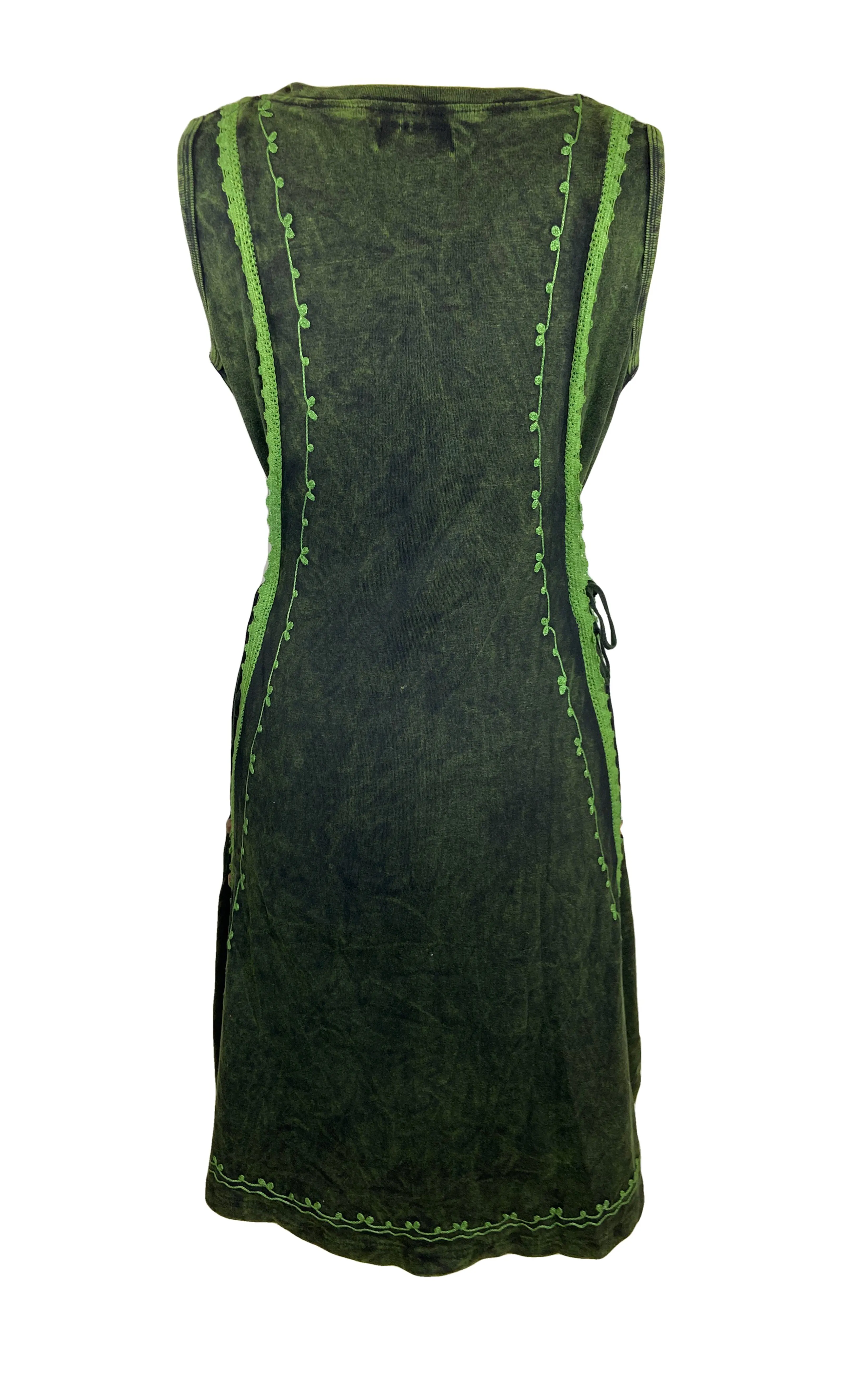 R 308 DR High Low Rib Cotton Stretchy Sleeveless Embroidered Dress