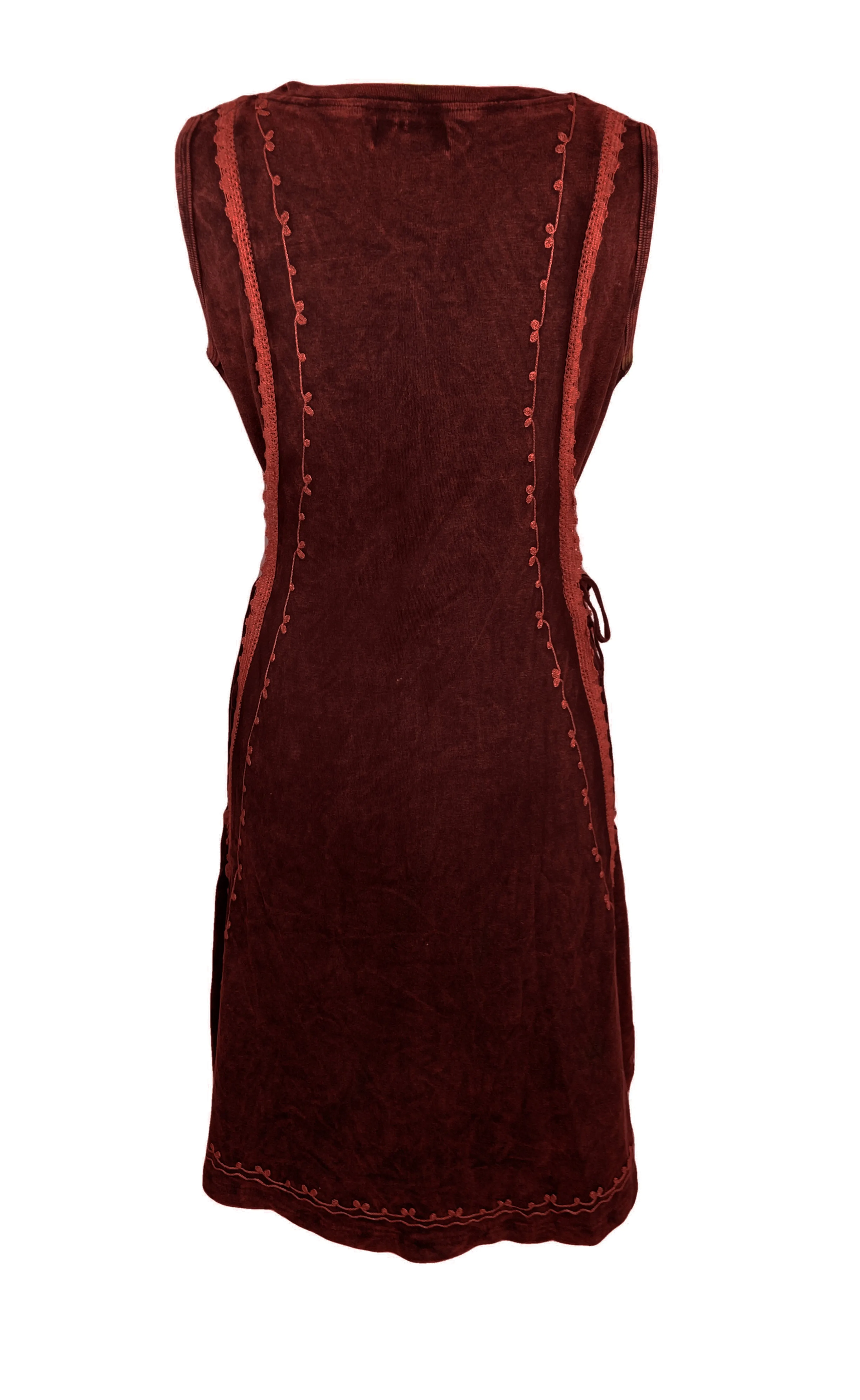 R 308 DR High Low Rib Cotton Stretchy Sleeveless Embroidered Dress
