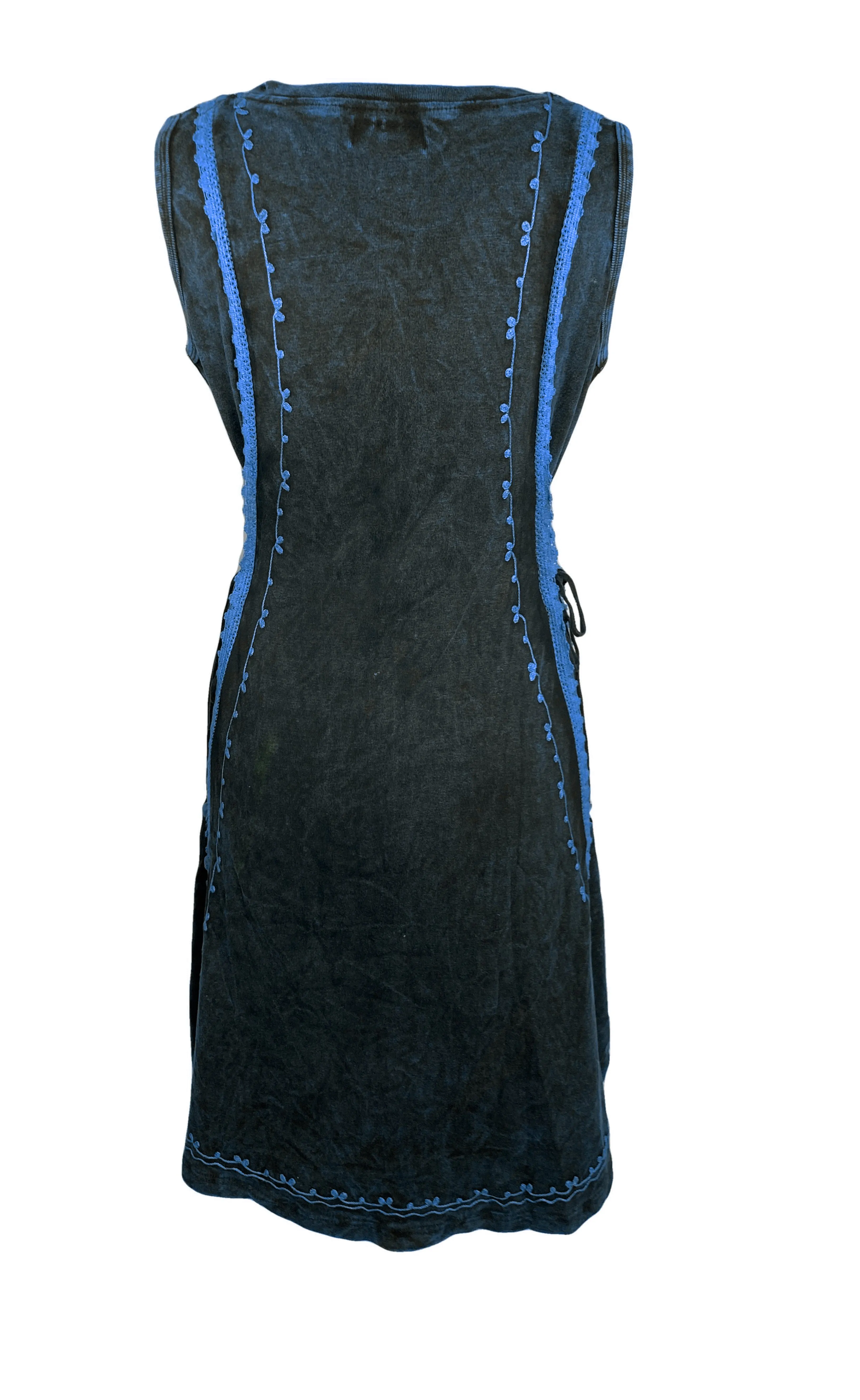 R 308 DR High Low Rib Cotton Stretchy Sleeveless Embroidered Dress