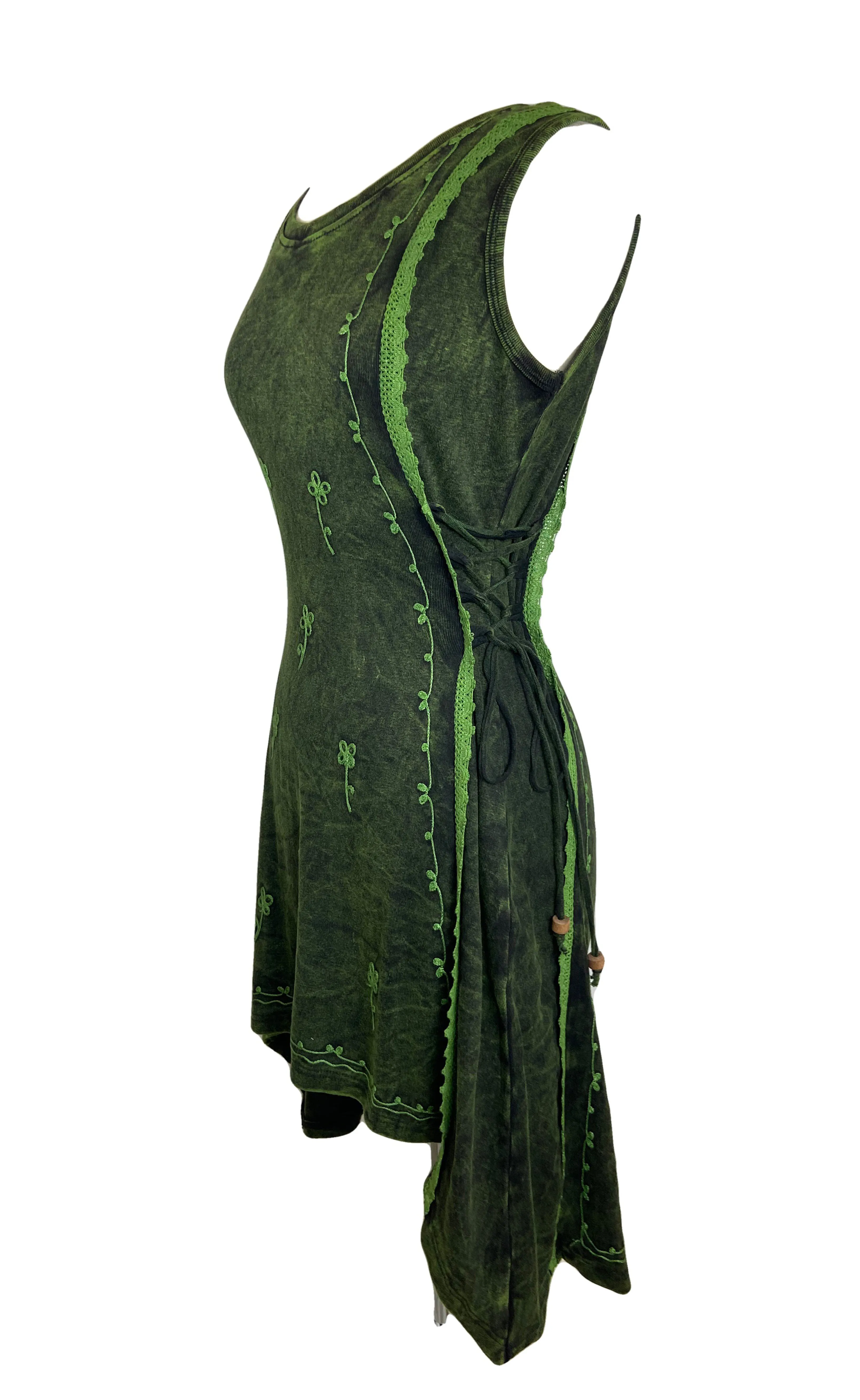 R 308 DR High Low Rib Cotton Stretchy Sleeveless Embroidered Dress