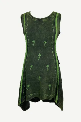 R 308 DR High Low Rib Cotton Stretchy Sleeveless Embroidered Dress