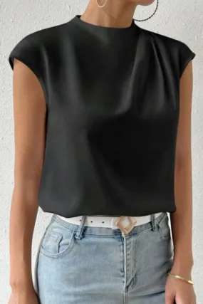 Satin Black Cap Sleeve Top