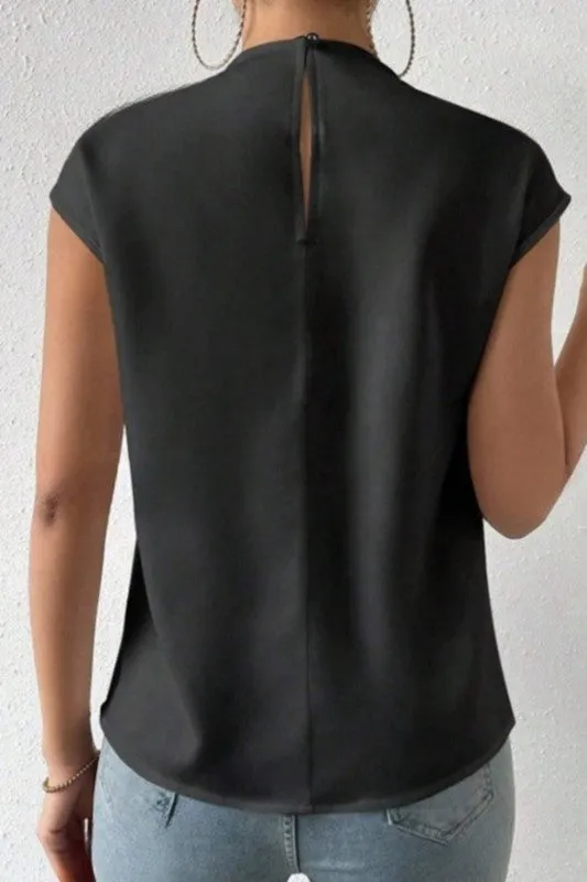 Satin Black Cap Sleeve Top
