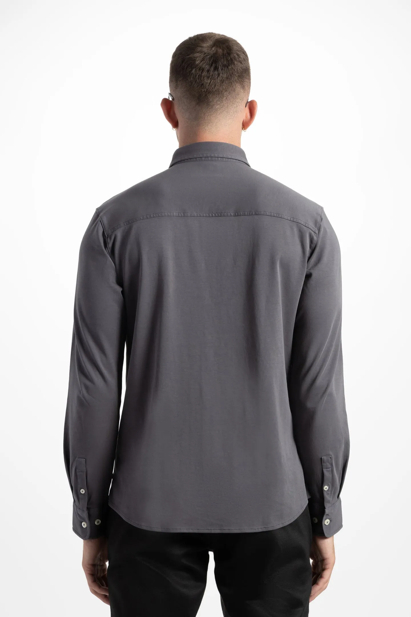Soft Cloth Point Collar Shirt in Luxe Interlock - Shadow