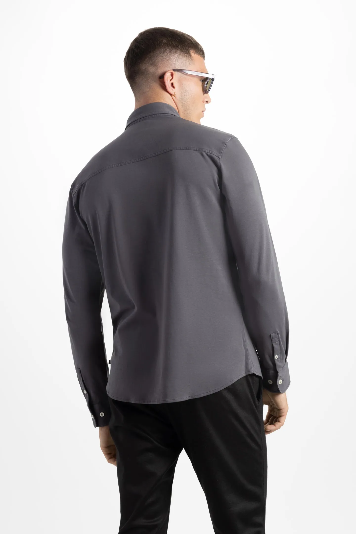 Soft Cloth Point Collar Shirt in Luxe Interlock - Shadow