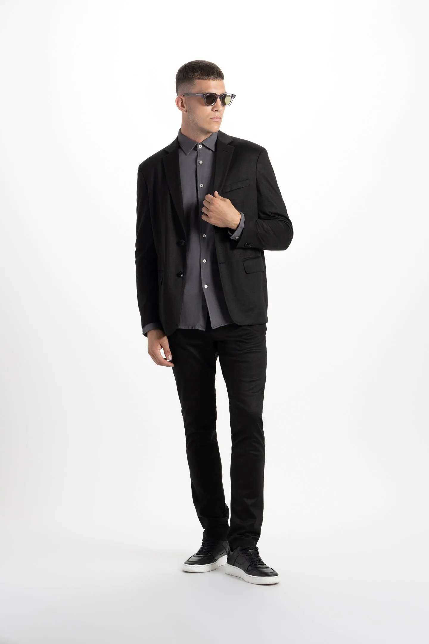 Soft Cloth Point Collar Shirt in Luxe Interlock - Shadow